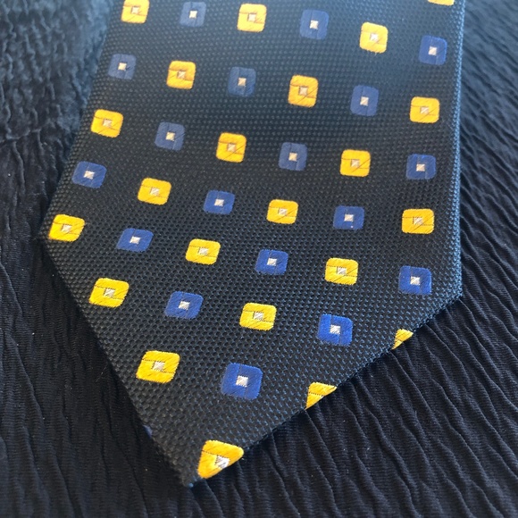 Sulka Vintage Tie 100% Silk - Made in France - Blue and Yellow - Picture 1 of 3